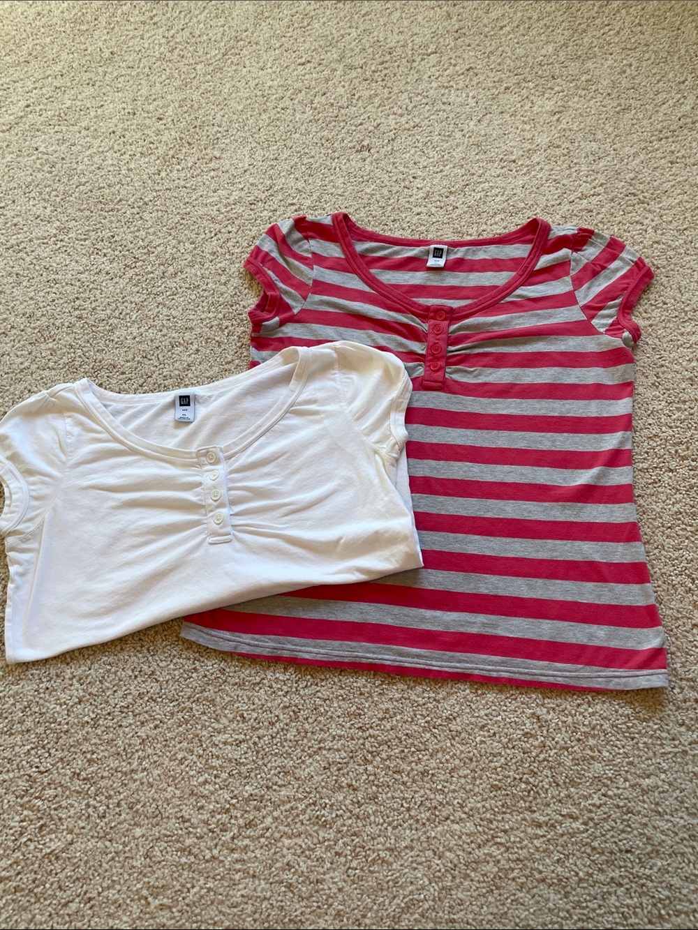 2 for the Price of 1 - White Henley Top and Pink & Gray  Striped Tee - Multipack